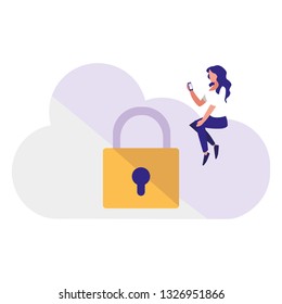 woman using safe secure padlock with cloud computing