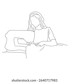 woman using sewing machine. Woman Sewing illustration 