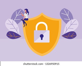 woman using shield security isolated icon