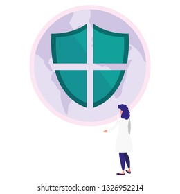 woman using shield security isolated icon