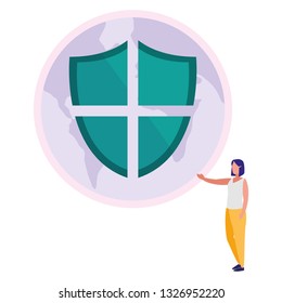 woman using shield security isolated icon