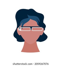 woman using smart goggles flat icon