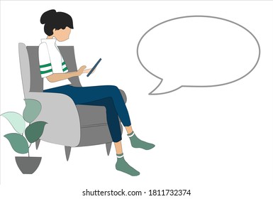 Woman using smart phone and speech bubble