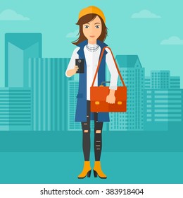 Woman using smartphone.