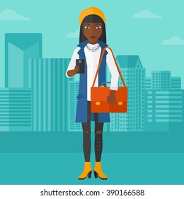 Woman using smartphone.