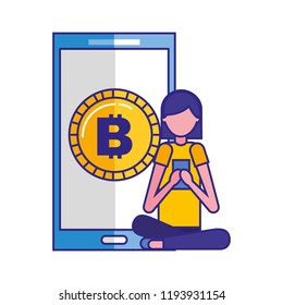 woman using smartphone bitcoin virtual money