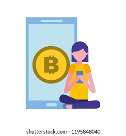 woman using smartphone bitcoin virtual money