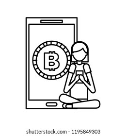 woman using smartphone bitcoin virtual money