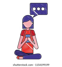 woman using smartphone chatting bubble