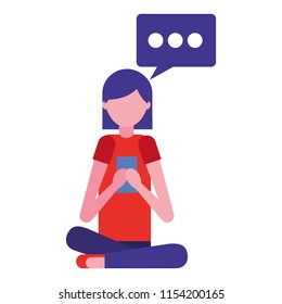 woman using smartphone chatting bubble