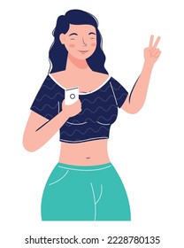 mujer con carácter de dispositivo de smartphone