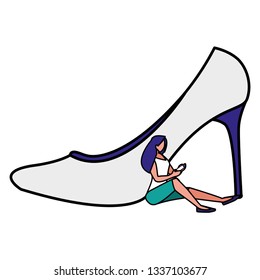 woman using smartphone with heel shoe