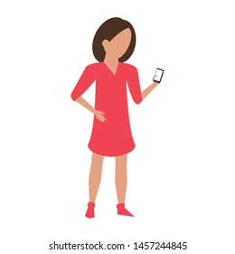 woman using smartphone mobile technology for read chat message cartoon vector illustration graphic design