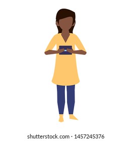 woman using smartphone mobile technology for read chat message cartoon vector illustration graphic design