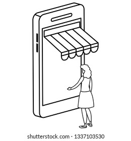woman using smartphone with parasol