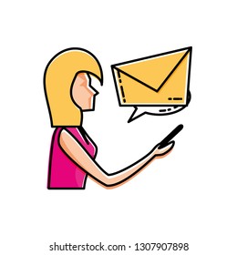 woman using smartphone sending email