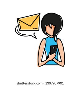 woman using smartphone sending email