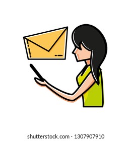 woman using smartphone sending email