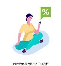 
Woman using smartphone, social network concept. Vector illustration