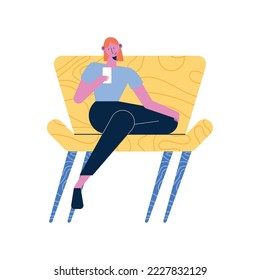 woman using smartphone in sofa character