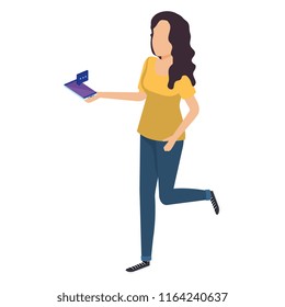 woman using smartphone with speech bubble
