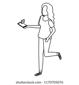 woman using smartphone with speech bubble