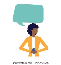 woman using smartphone talk bubble vector illustration