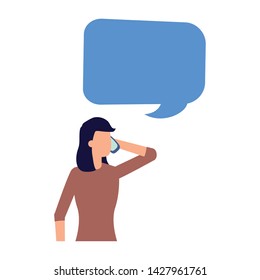 woman using smartphone talk bubble vector illustration