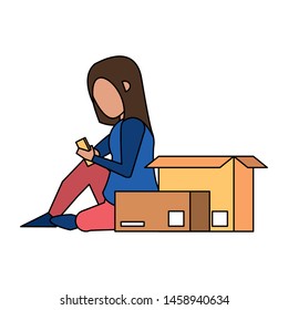 woman using smartphone technology for delivery and logistic tracing cartoon vector illustration graphic design