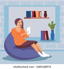 woman using smartphone work at home vector illustration design