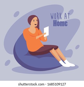 woman using smartphone work at home vector illustration design