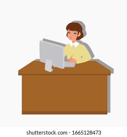 Woman using tablet computer. Creative idea design. Flat vector illustration for template, brochure or presentation.