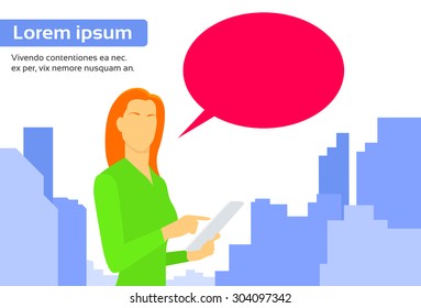 Woman Using Tablet Computer Send Message Internet Texting Chat Communication Flat Vector Illustration