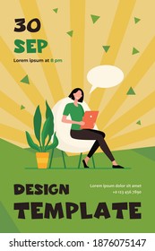 Woman using tablet for online chat at home. Speech bubble, digital device, gadget flat vector illustration. Communication, video call concept for banner, website design or landing web page