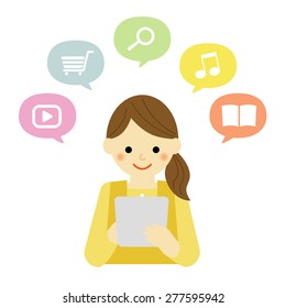 woman using a tablet / vector eps10