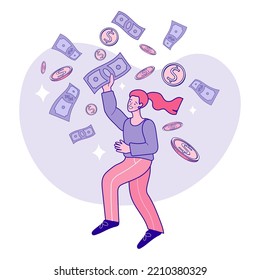 Woman using their phones as electronic wallets. People sending and receiving money. Mobile shopping concept. happy lady gets money and reward online. Online money payment transfer illustration vector.