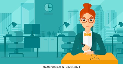 Mujer usando bolígrafo 3D.