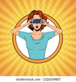 Woman using virtual reality glasses