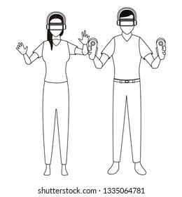Woman using virtual reality glasses in black and white