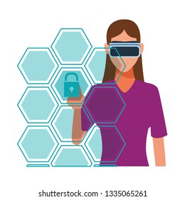 Woman using virtual reality glasses