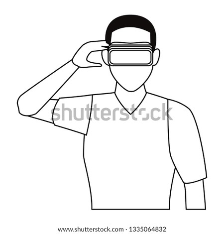 Woman using virtual reality glasses in black and white