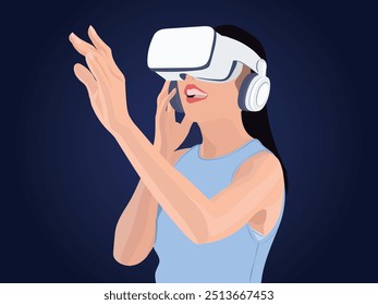 Woman using VR headset futuristic tech vector illustration