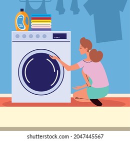 woman using washing machine in laundry