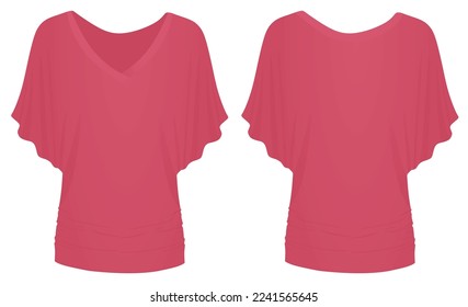 Woman v neck t shirt. vector