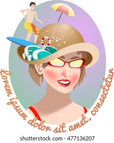 Woman vacation. Woman hat 