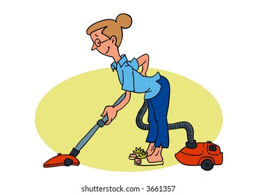 A woman with the vacuum cleaner. Vector EPS-File.