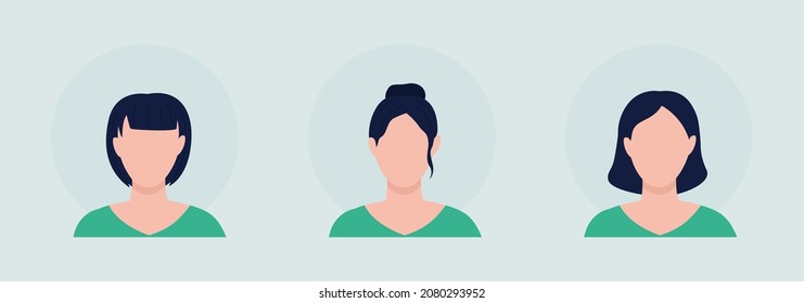 Woman with various hairdos semi flat color vector character avatar set. Casual style. Portrait from front view. Isolated modern cartoon style illustration for graphic design and animation pack