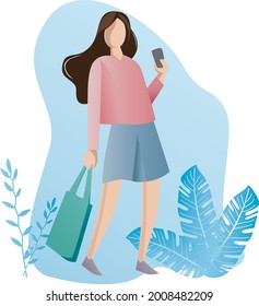diseño plano vectorial femenino con fondo de bolsa y hojas