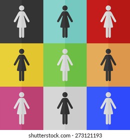 Woman vector icon - colored set. Flat design