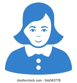 Woman vector icon. Flat cobalt symbol. Pictogram is isolated on a white background. Designed for web and software interfaces.